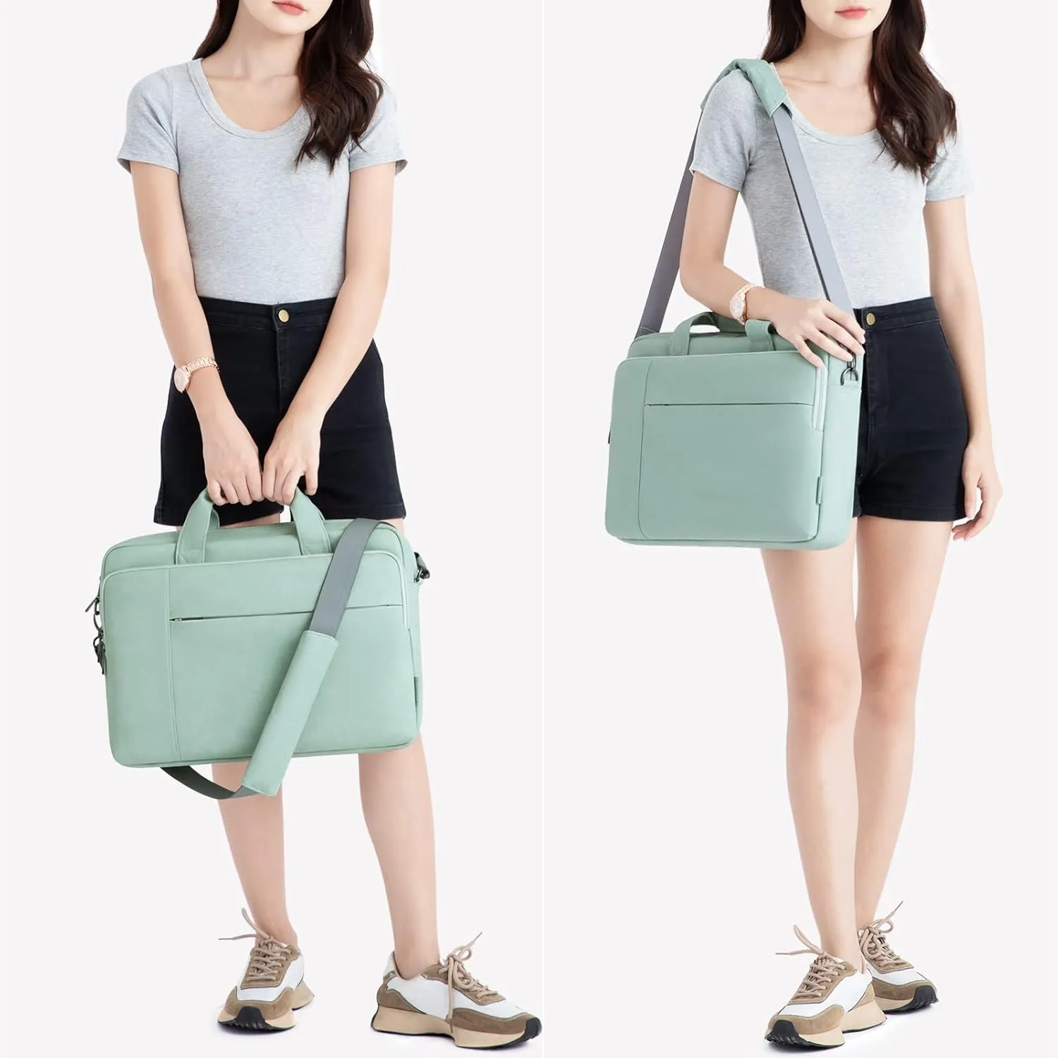 DOMISO 15.6 inch Laptop Bag Business Briefcase Water-resistant Notebook Messenger Shoulder Bag for 15.6" ASUS ZenBook Chromebook 15/HP Pavilion 15 Envy 15/Lenovo Ideapad ThinkPad,Sage Green