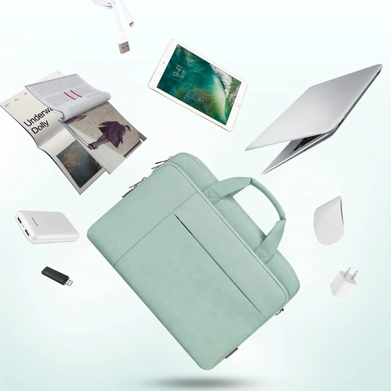 DOMISO 15.6 inch Laptop Bag Business Briefcase Water-resistant Notebook Messenger Shoulder Bag for 15.6" ASUS ZenBook Chromebook 15/HP Pavilion 15 Envy 15/Lenovo Ideapad ThinkPad,Sage Green