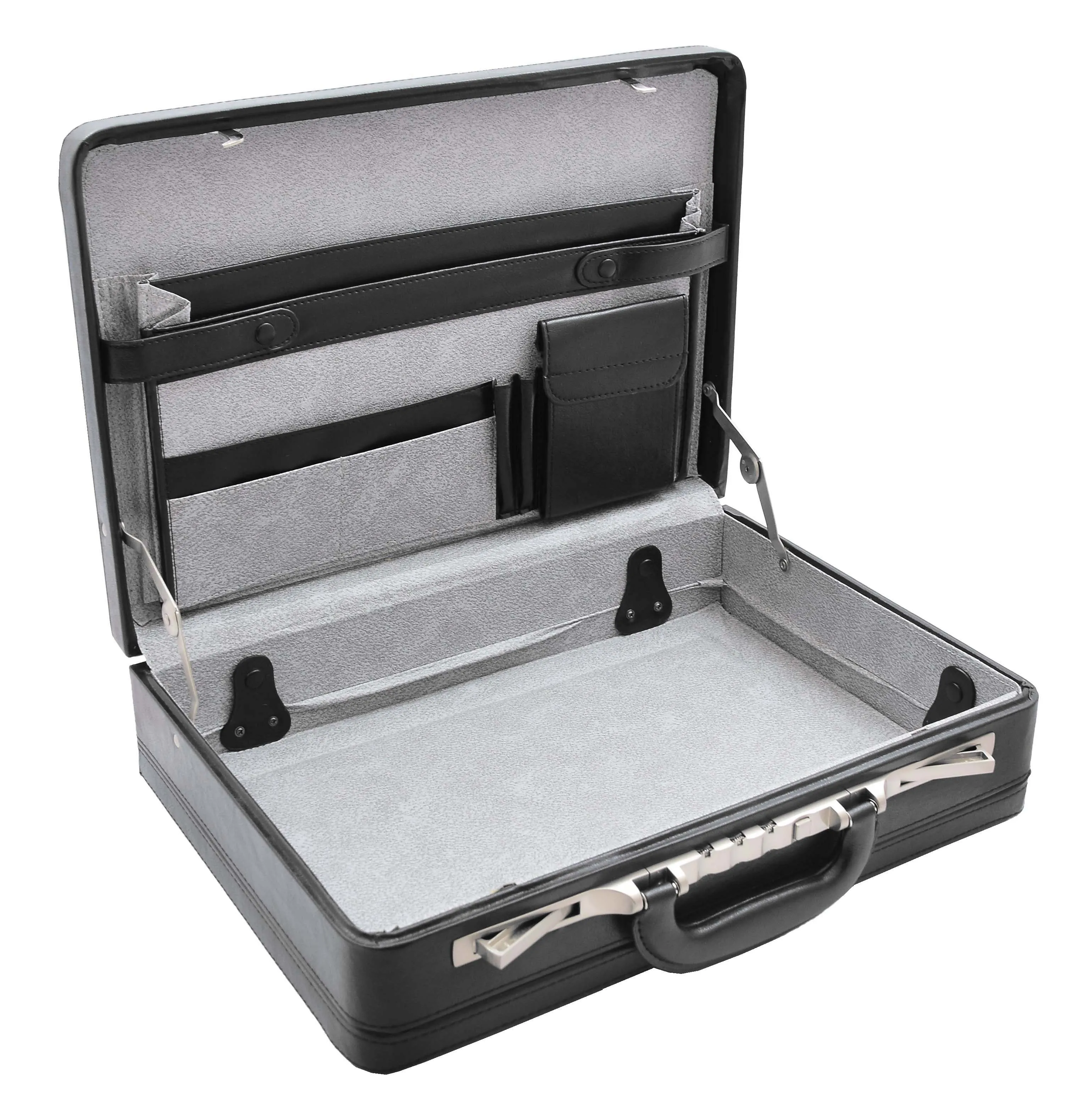 DR496 Attache Briefcase Classic Faux Leather Bag Black Large
