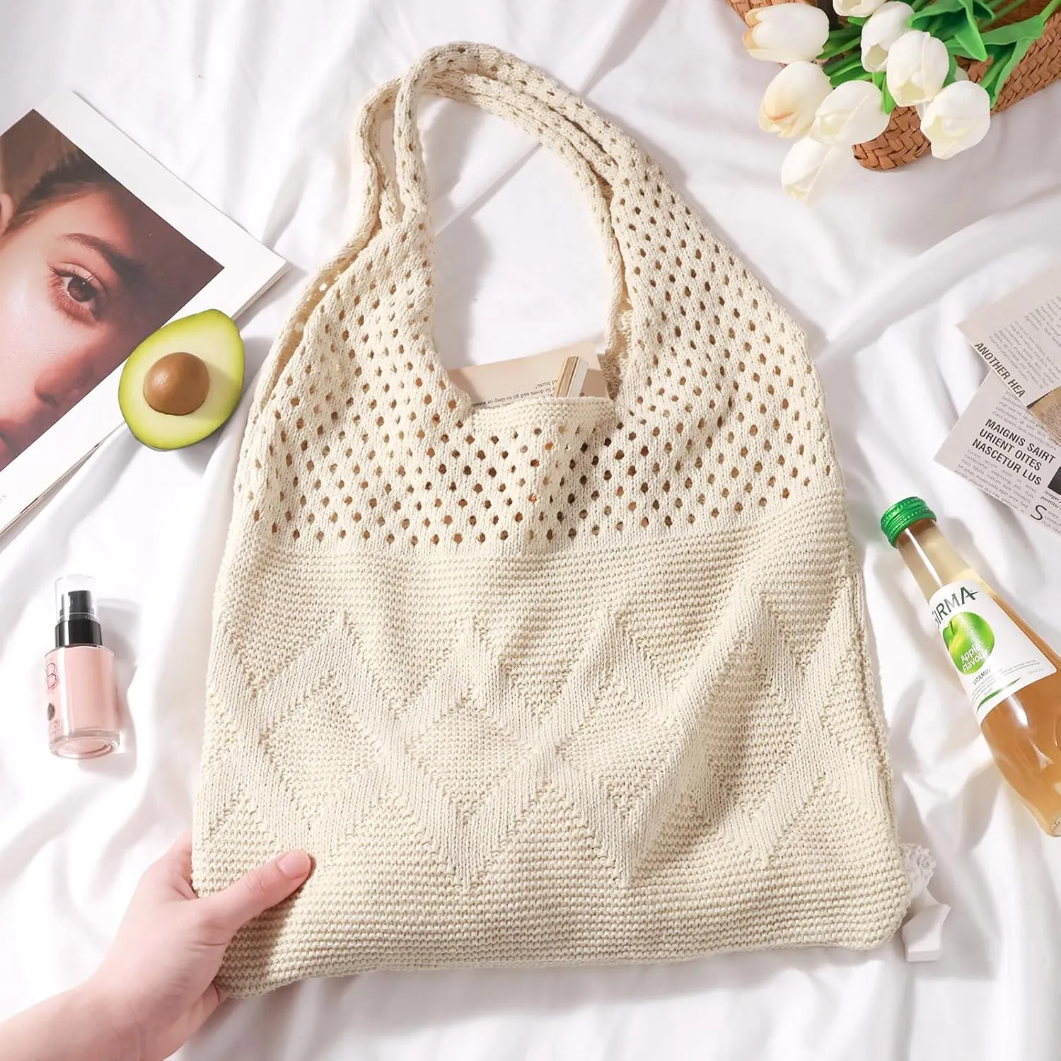 EIMMBD Crochet Bags for Women Beach Totes Bags Aesthetic Summer Tote Shoulder Hippie Bag Knit Bag