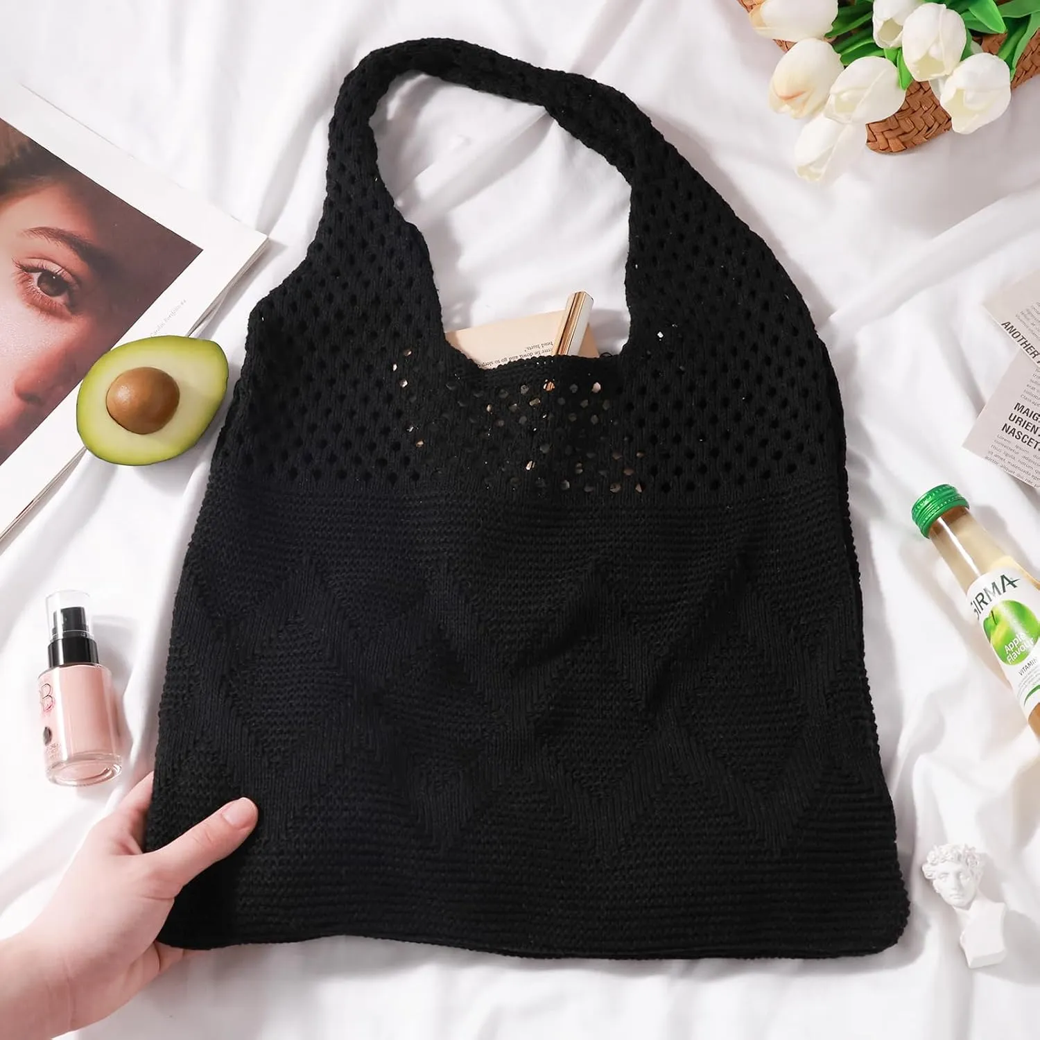 EIMMBD Crochet Bags for Women Beach Totes Bags Aesthetic Summer Tote Shoulder Hippie Bag Knit Bag