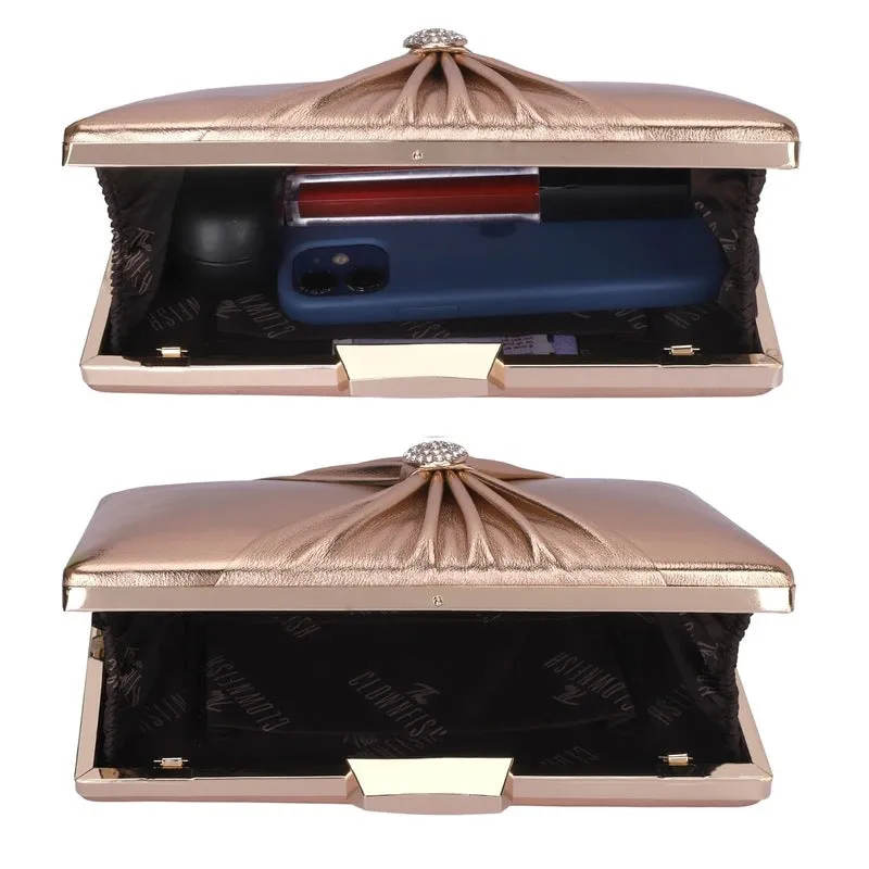 Elegant Faux Leather Clutch - Detachable Chain Strap | 21x3x13 cms | Ritzy Peach