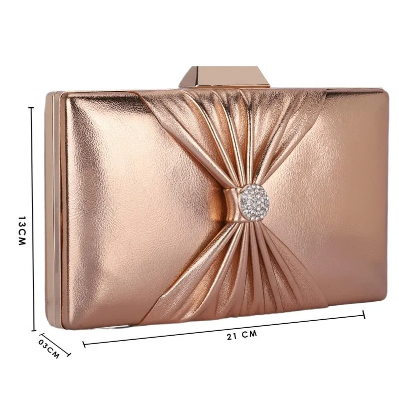 Elegant Faux Leather Clutch - Detachable Chain Strap | 21x3x13 cms | Ritzy Peach