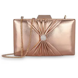 Elegant Faux Leather Clutch - Detachable Chain Strap | 21x3x13 cms | Ritzy Peach