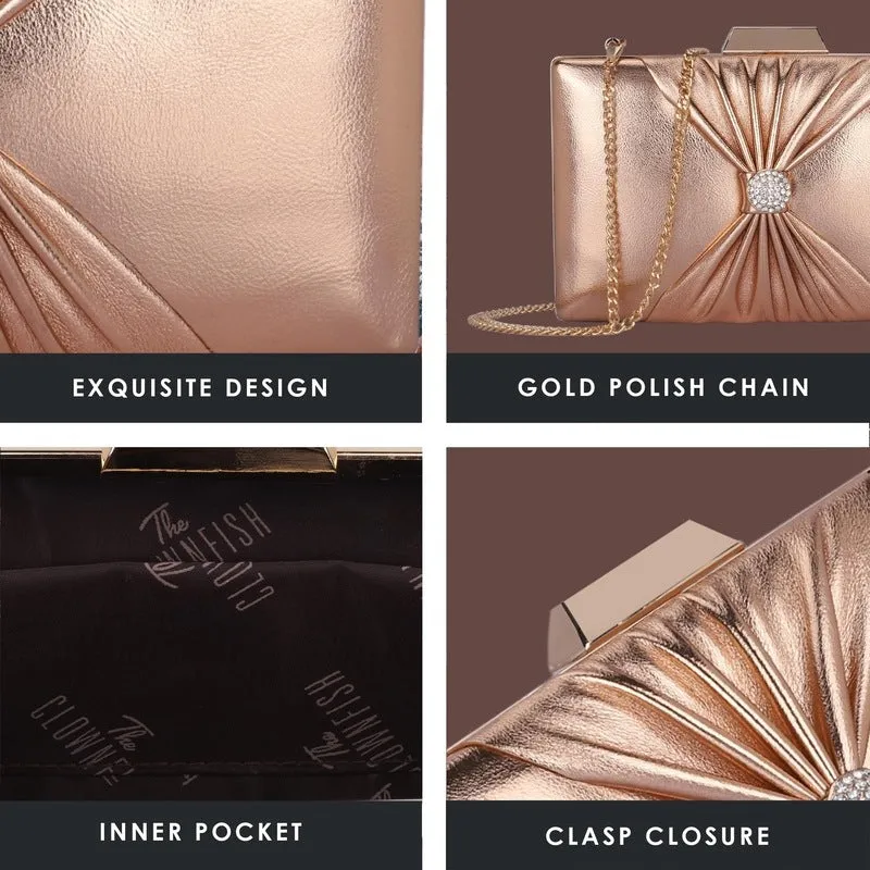 Elegant Faux Leather Clutch - Detachable Chain Strap | 21x3x13 cms | Ritzy Peach