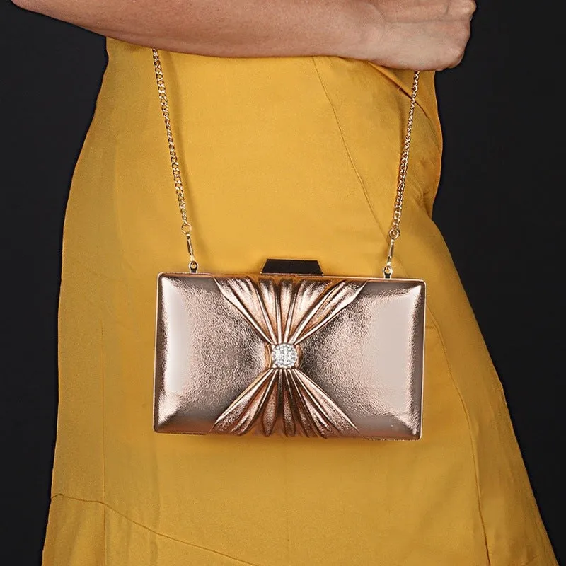 Elegant Faux Leather Clutch - Detachable Chain Strap | 21x3x13 cms | Ritzy Peach