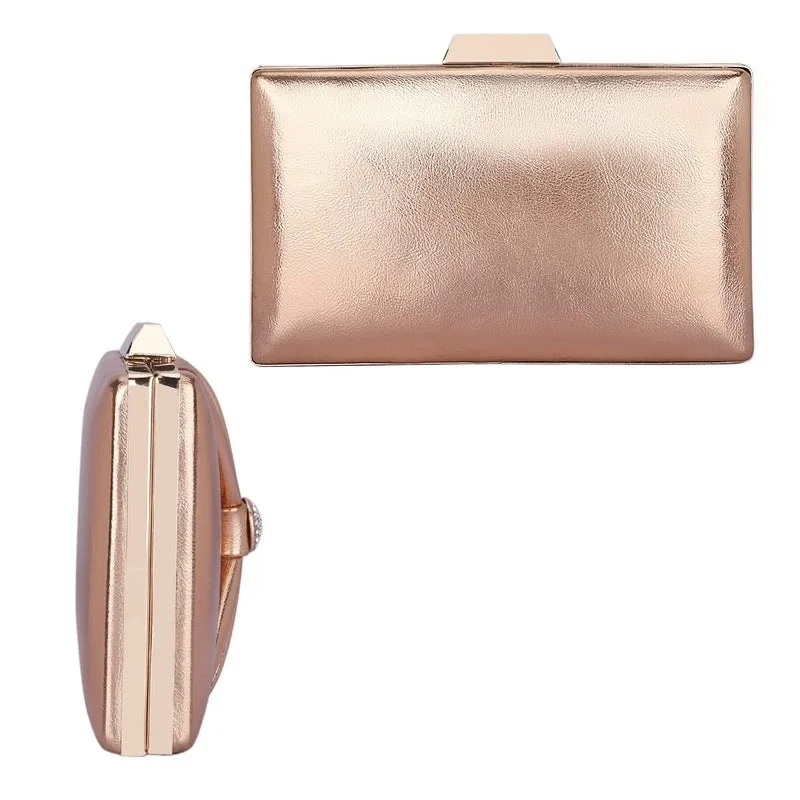 Elegant Faux Leather Clutch - Detachable Chain Strap | 21x3x13 cms | Ritzy Peach