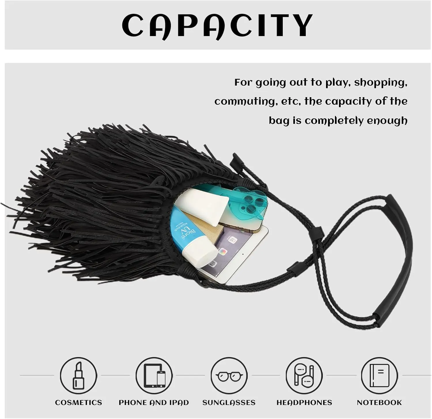 Emprier Vintage Fringe hobo bags for Women Vegan Faux Suede Leather Tassel Crossbody Bag Fringe Purse