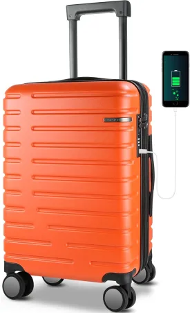 EMPSIGN Carry On Luggage with Spinner Wheels, Hard Shell Carry-On Suitcase 21x14x9 Airline Approved & Built-in TSA Lock, Durable Travel Rolling Suitcase, Carry-On 20-Inch, Orange