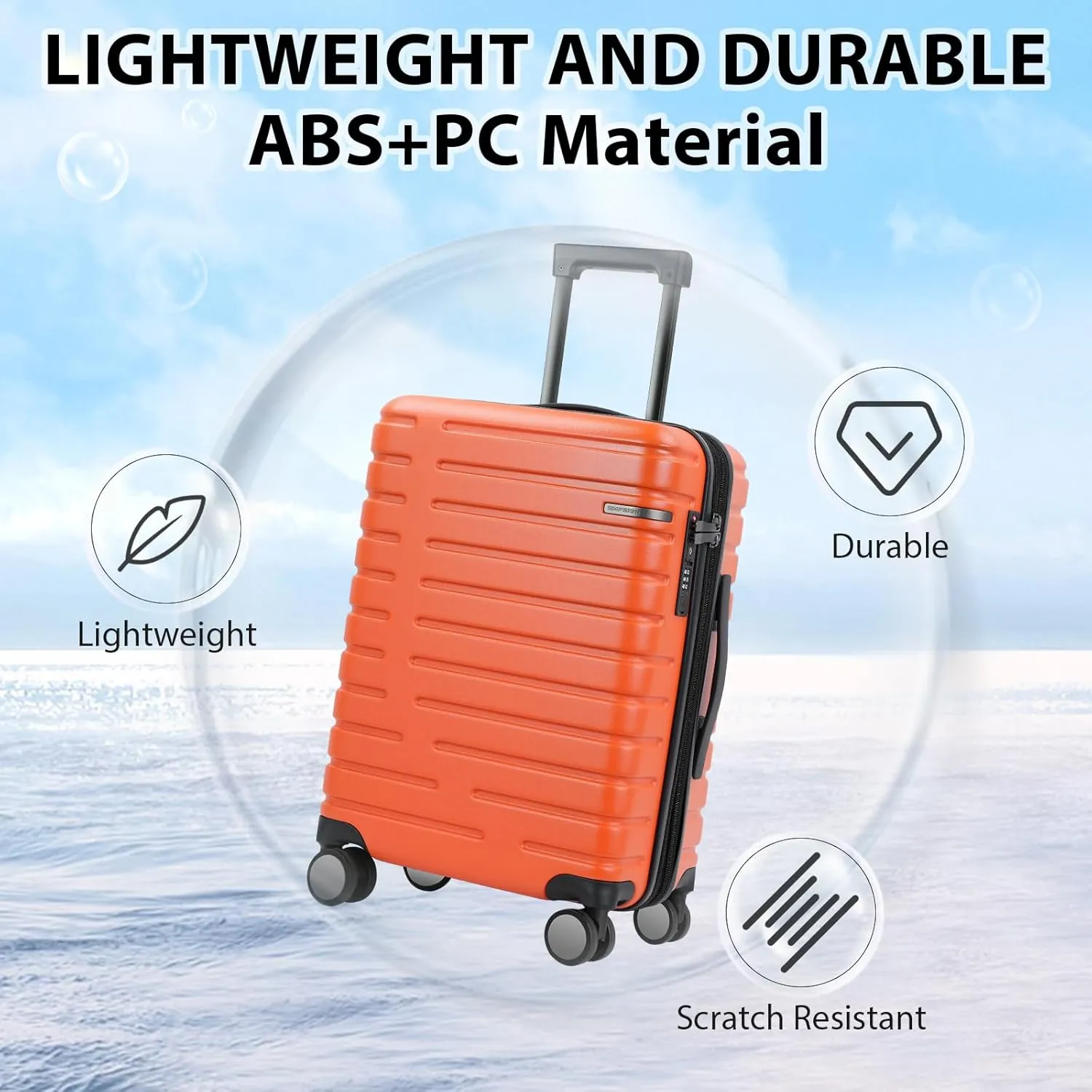EMPSIGN Carry On Luggage with Spinner Wheels, Hard Shell Carry-On Suitcase 21x14x9 Airline Approved & Built-in TSA Lock, Durable Travel Rolling Suitcase, Carry-On 20-Inch, Orange