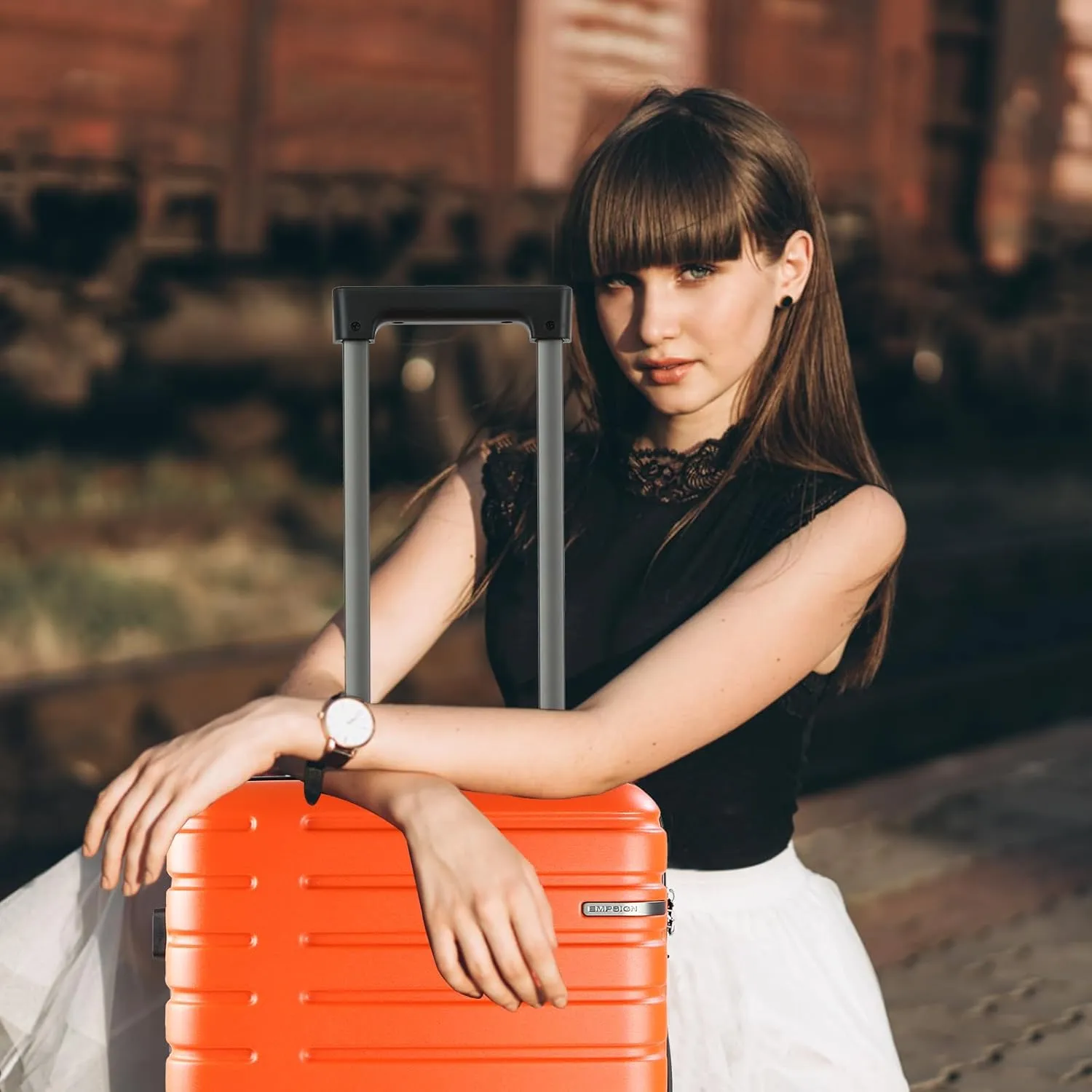 EMPSIGN Carry On Luggage with Spinner Wheels, Hard Shell Carry-On Suitcase 21x14x9 Airline Approved & Built-in TSA Lock, Durable Travel Rolling Suitcase, Carry-On 20-Inch, Orange
