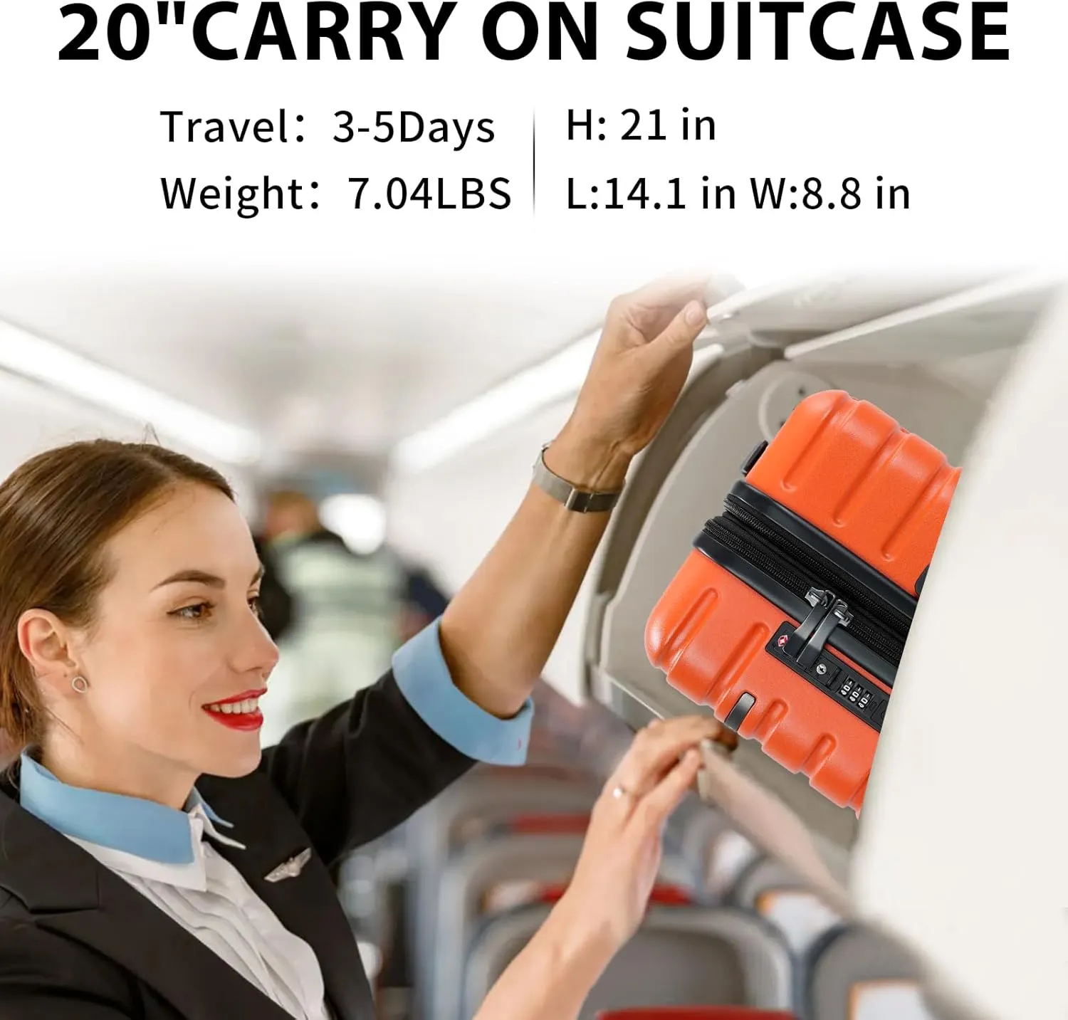EMPSIGN Carry On Luggage with Spinner Wheels, Hard Shell Carry-On Suitcase 21x14x9 Airline Approved & Built-in TSA Lock, Durable Travel Rolling Suitcase, Carry-On 20-Inch, Orange