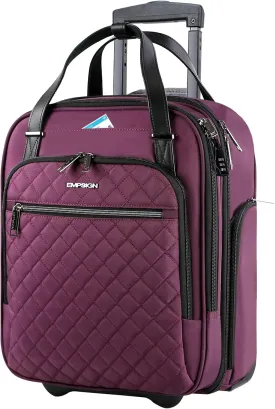 EMPSIGN Underseat Carry On Wheeled - 16" Carry on Bag with Wheels Multi-functional Lightweight Rolling Bag Overnight Weekender Small Suitcase for Women Men Travel Business, Burgundy