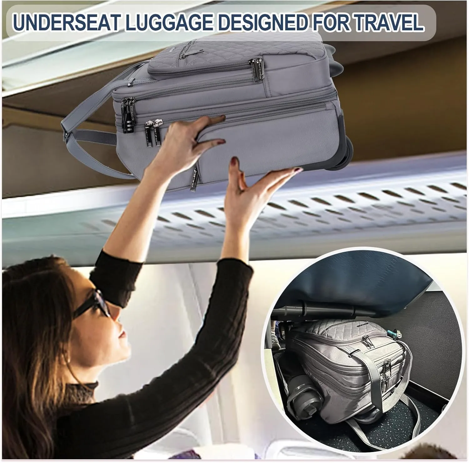 EMPSIGN Underseat Carry On Wheeled - 16" Carry on Bag with Wheels Multi-functional Lightweight Rolling Bag Overnight Weekender Small Suitcase for Women Men Travel Business, Dark Grey