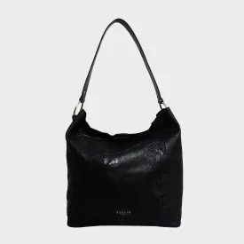 'Esme' Black Python Snake Real Leather Slouchy Hobo Bag