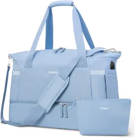 ETRONIK Gym Bag for Women, Personal Item Travel Bag with Shoes Compartment, Weekender Overnight Duffel Bag with Wet Pocket & USB Charging Port, Carry On Bag for Women, Travel, Gym, Weekend (Blue)