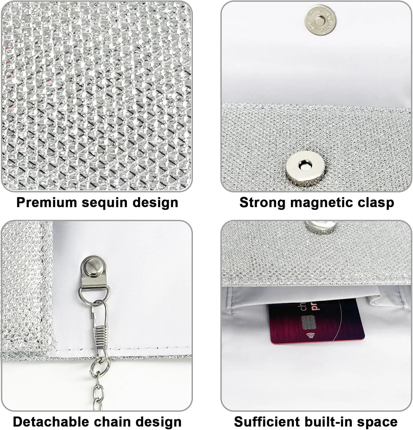Evening Bag Clutch Purses for Women Sparkling Handbag Wedding Party Cocktail Prom Purse Crossbody Shoulder Envelope Bag