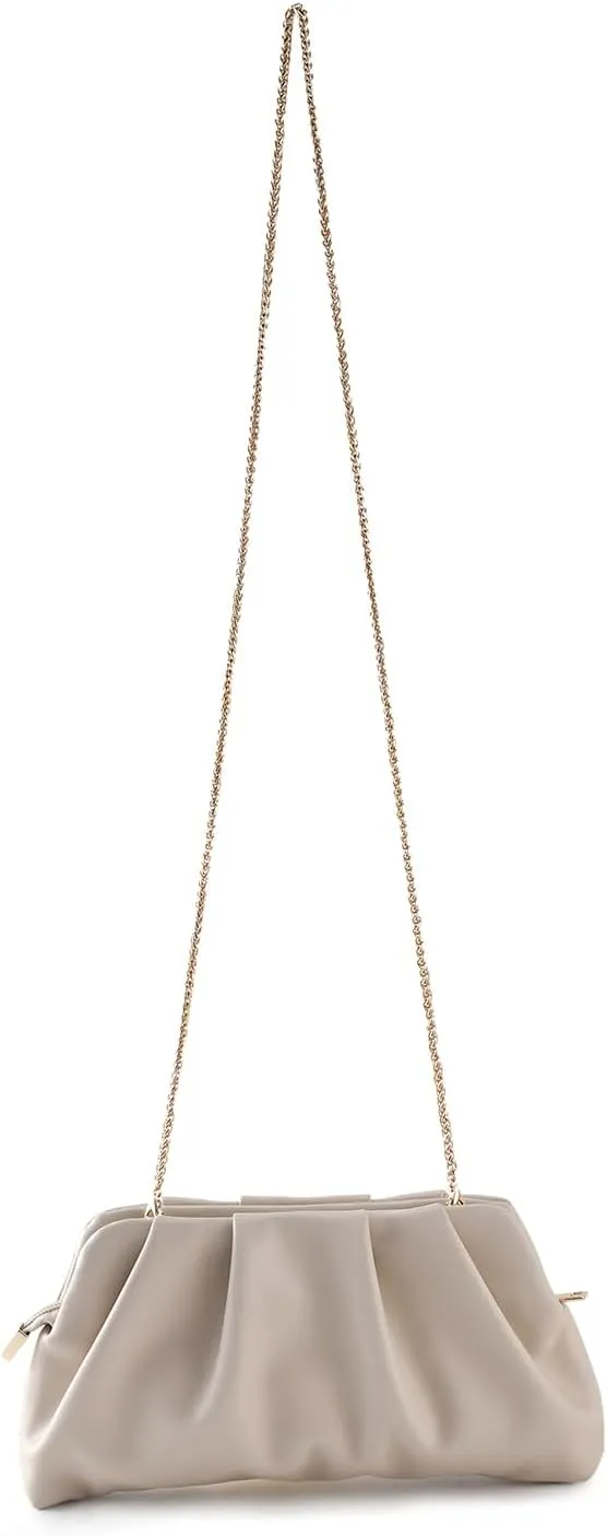 Evening Bag for Women Ruched Clutch Purse Detachable Metal Chain Crossbody Bag