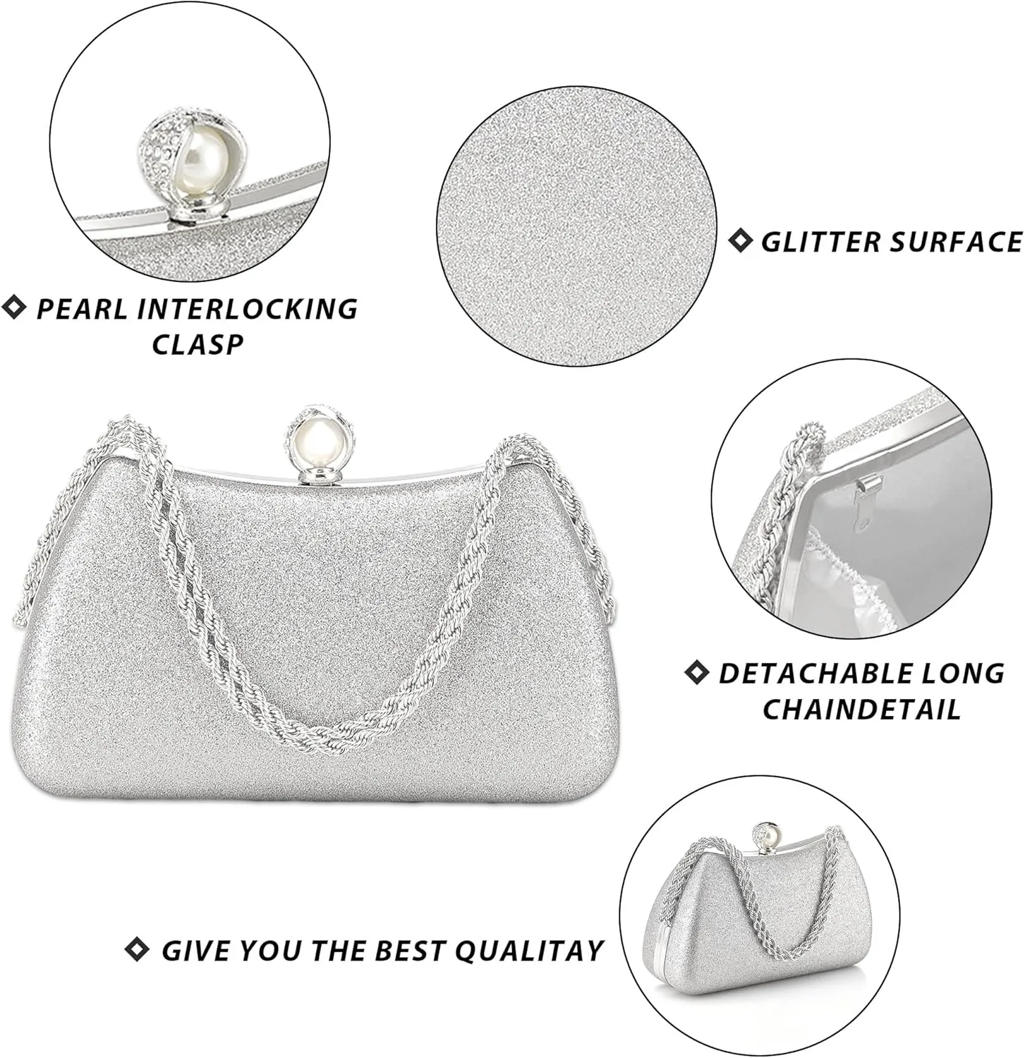Evening Clutch Bag for Women Glitter Shiny Dress Purse Wedding Bride Handbags Evening Clutches for Cocktail Party