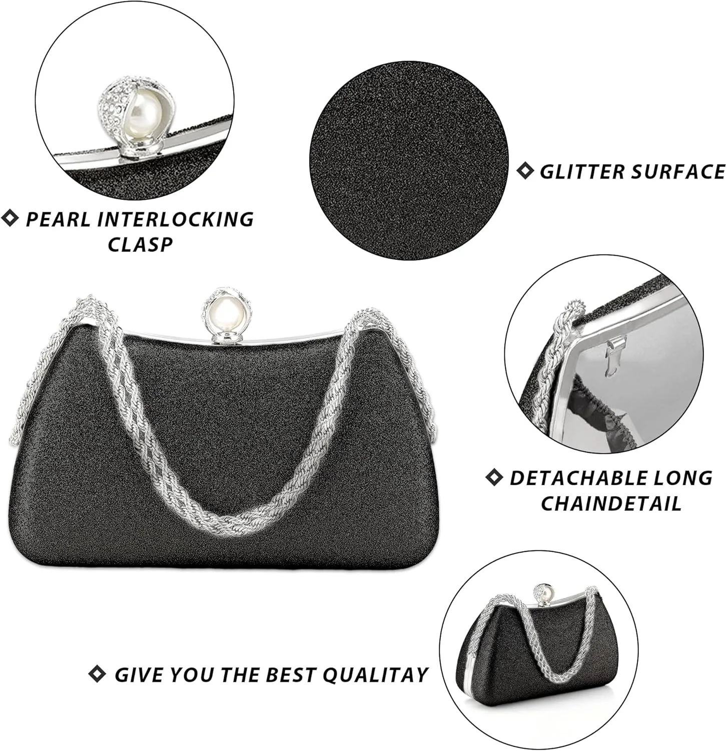 Evening Clutch Bag for Women Glitter Shiny Dress Purse Wedding Bride Handbags Evening Clutches for Cocktail Party