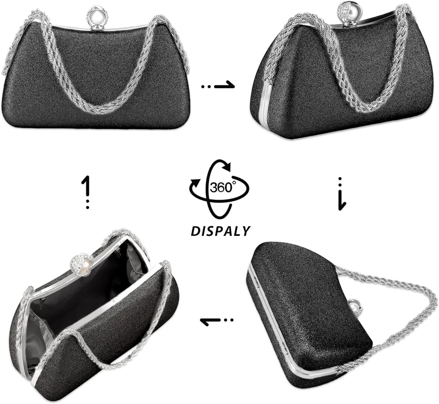 Evening Clutch Bag for Women Glitter Shiny Dress Purse Wedding Bride Handbags Evening Clutches for Cocktail Party