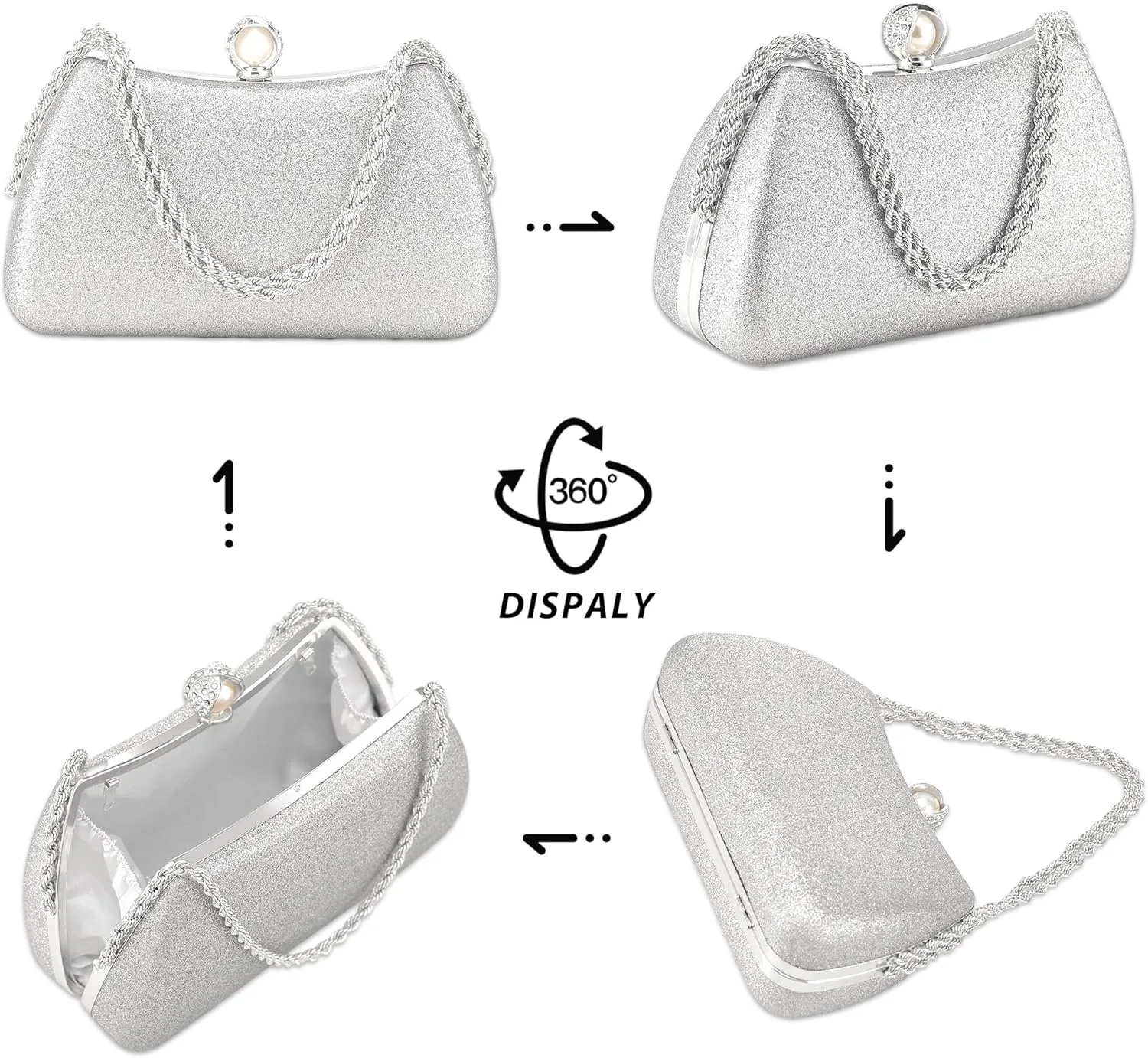 Evening Clutch Bag for Women Glitter Shiny Dress Purse Wedding Bride Handbags Evening Clutches for Cocktail Party
