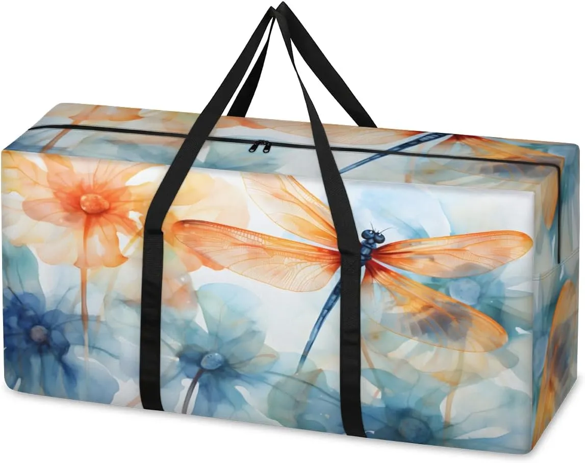 Extra Large Moving Bags Dragonfly Floral Flower Storage Bags with Handles and Zippers Large Packing Bags for Space Saving Storage Totes Moving Supplies