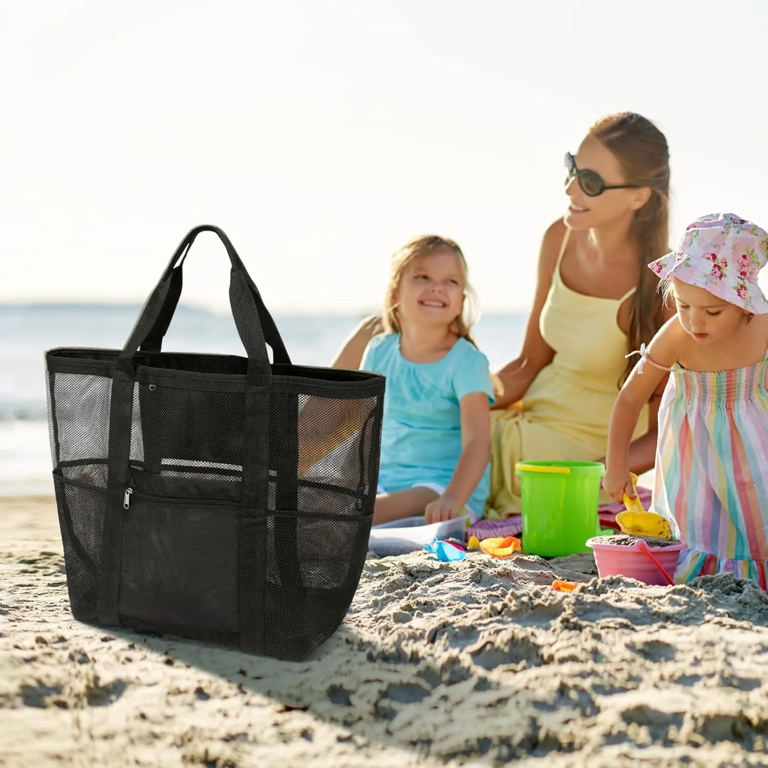 F-color Mesh Beach Bag Family - Beach Tote Bag Cruise Vacation Essentials, XL