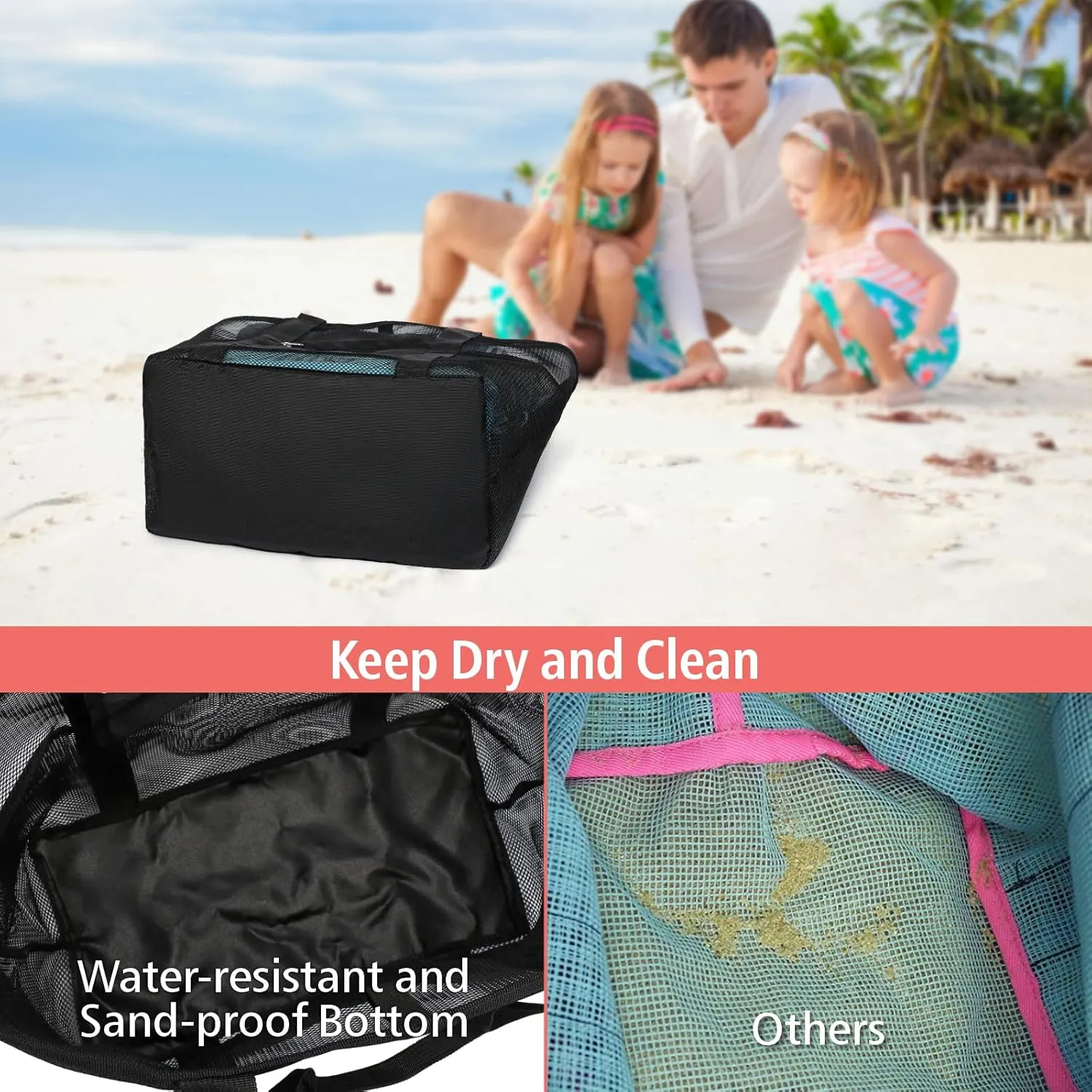F-color Mesh Beach Bag Family - Beach Tote Bag Cruise Vacation Essentials, XL