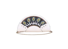 Feather White Crossbody Clutch