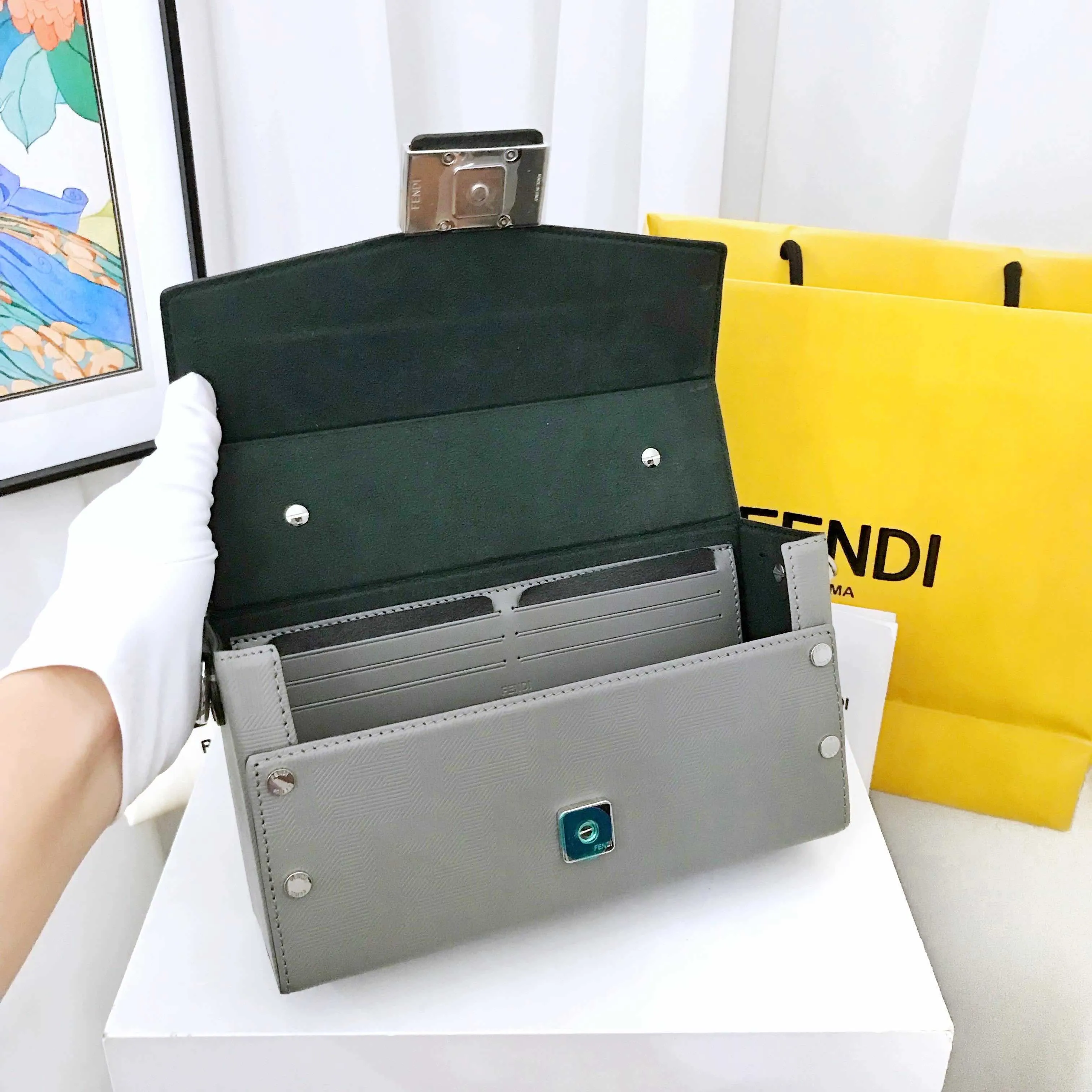 Fendi Baguette Gray Soft Trunk Shoulder Bag