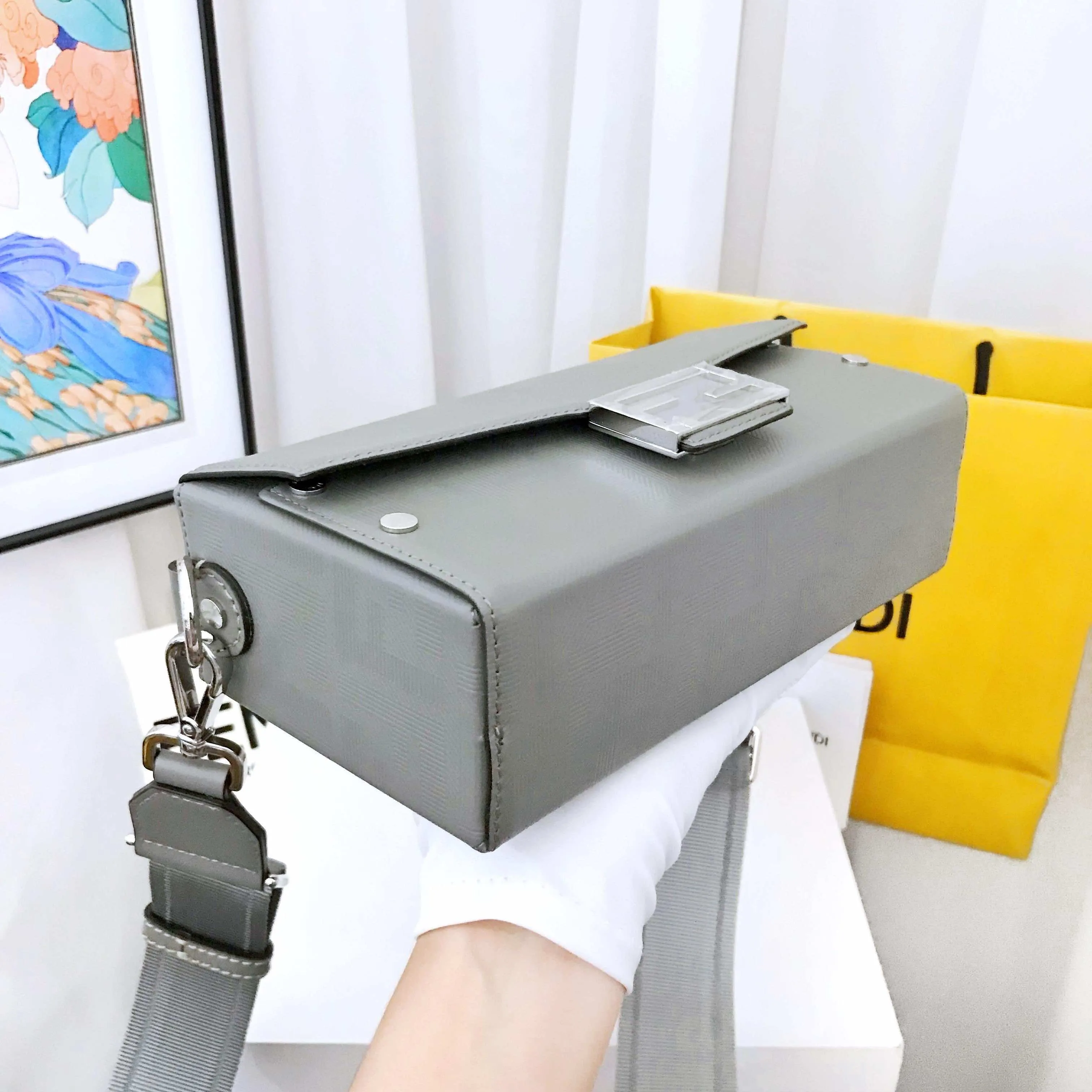 Fendi Baguette Gray Soft Trunk Shoulder Bag