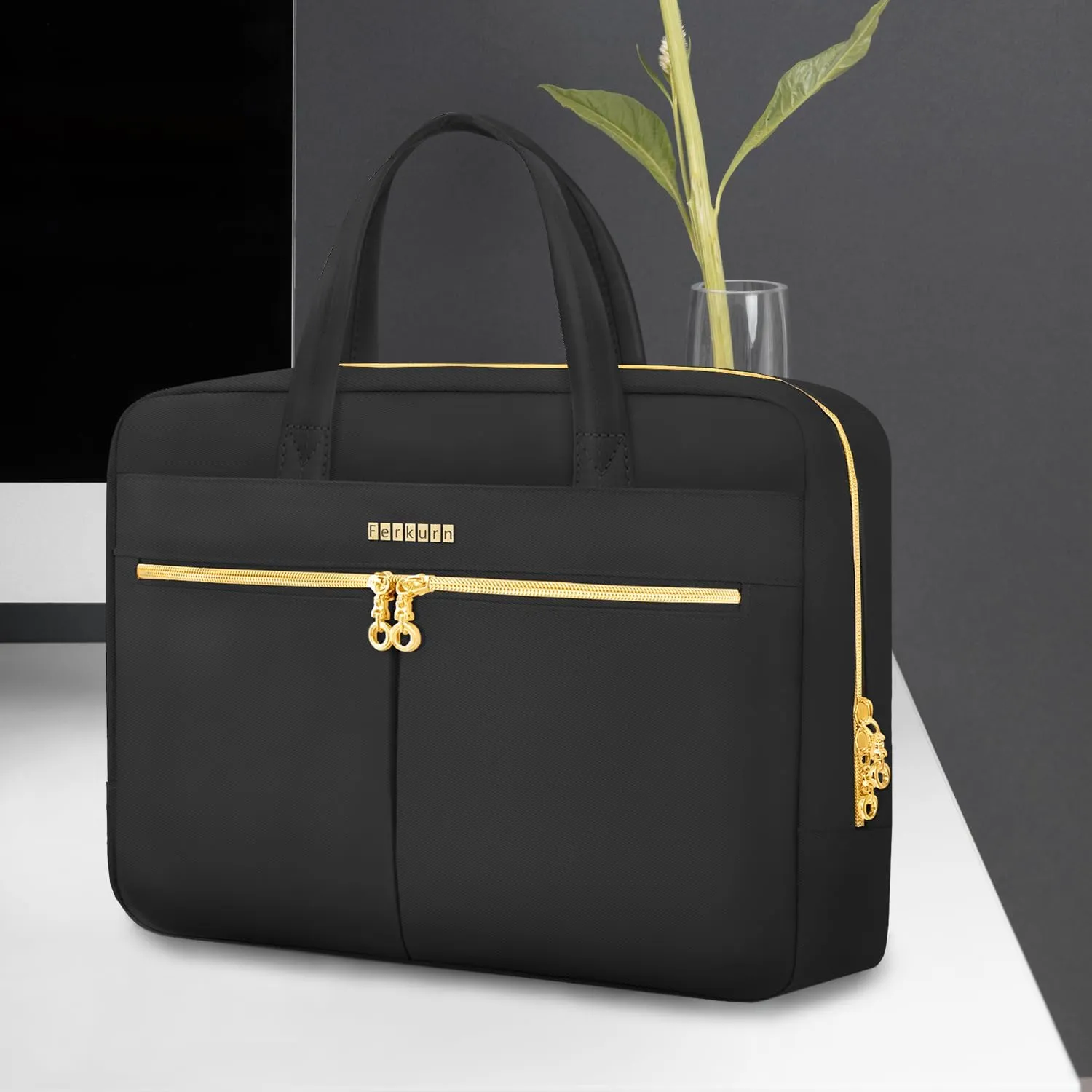 Ferkurn Laptop Bag Case 17 17.3 Inch Women Men Computer Bag Compatible with HP Envy Pavilion Omen/LG Gram/MSI/Dell XPS/Thinkpad/TUF Vivobook/Acer, Shoulder Strap Messenger Briefcase, Black