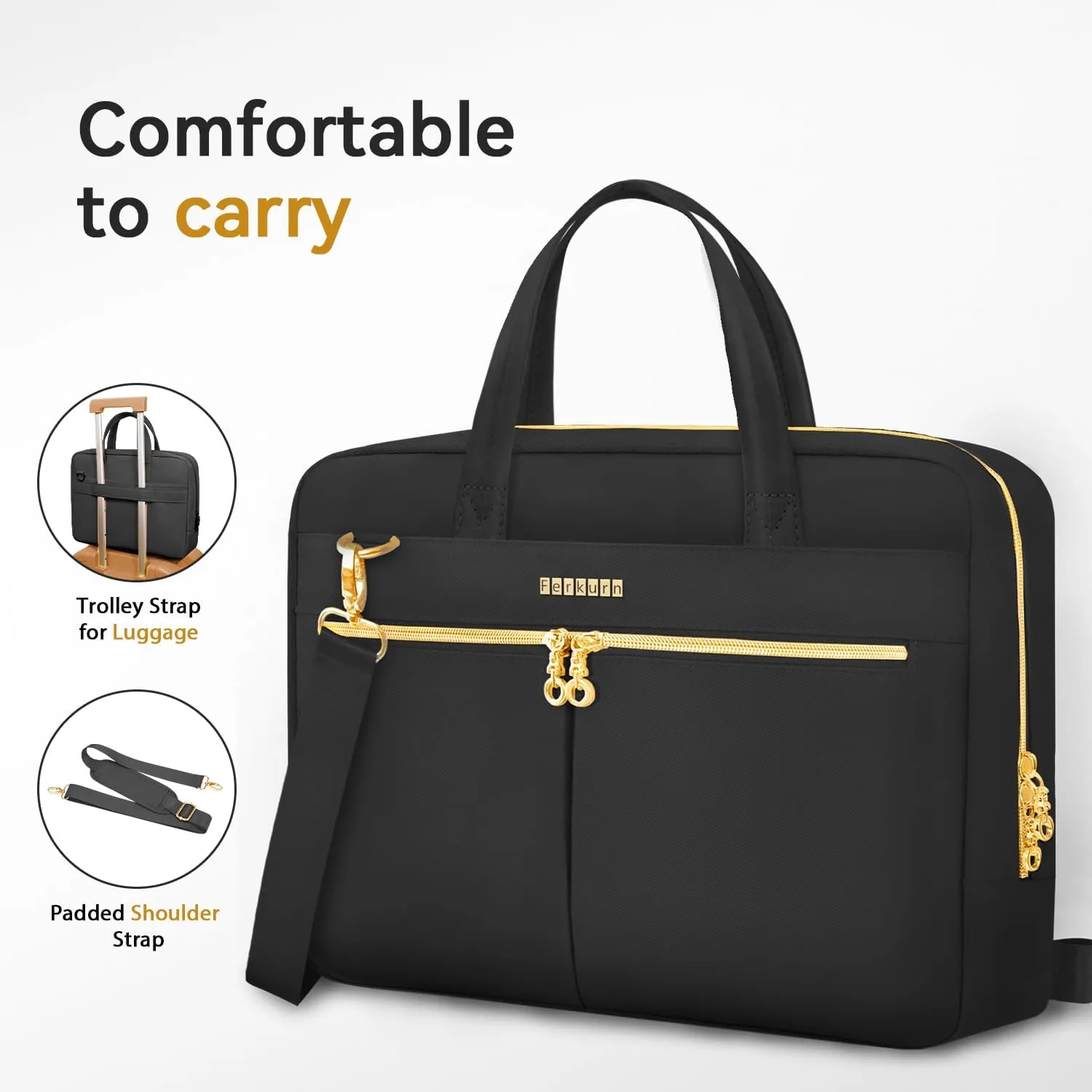 Ferkurn Laptop Bag Case 17 17.3 Inch Women Men Computer Bag Compatible with HP Envy Pavilion Omen/LG Gram/MSI/Dell XPS/Thinkpad/TUF Vivobook/Acer, Shoulder Strap Messenger Briefcase, Black