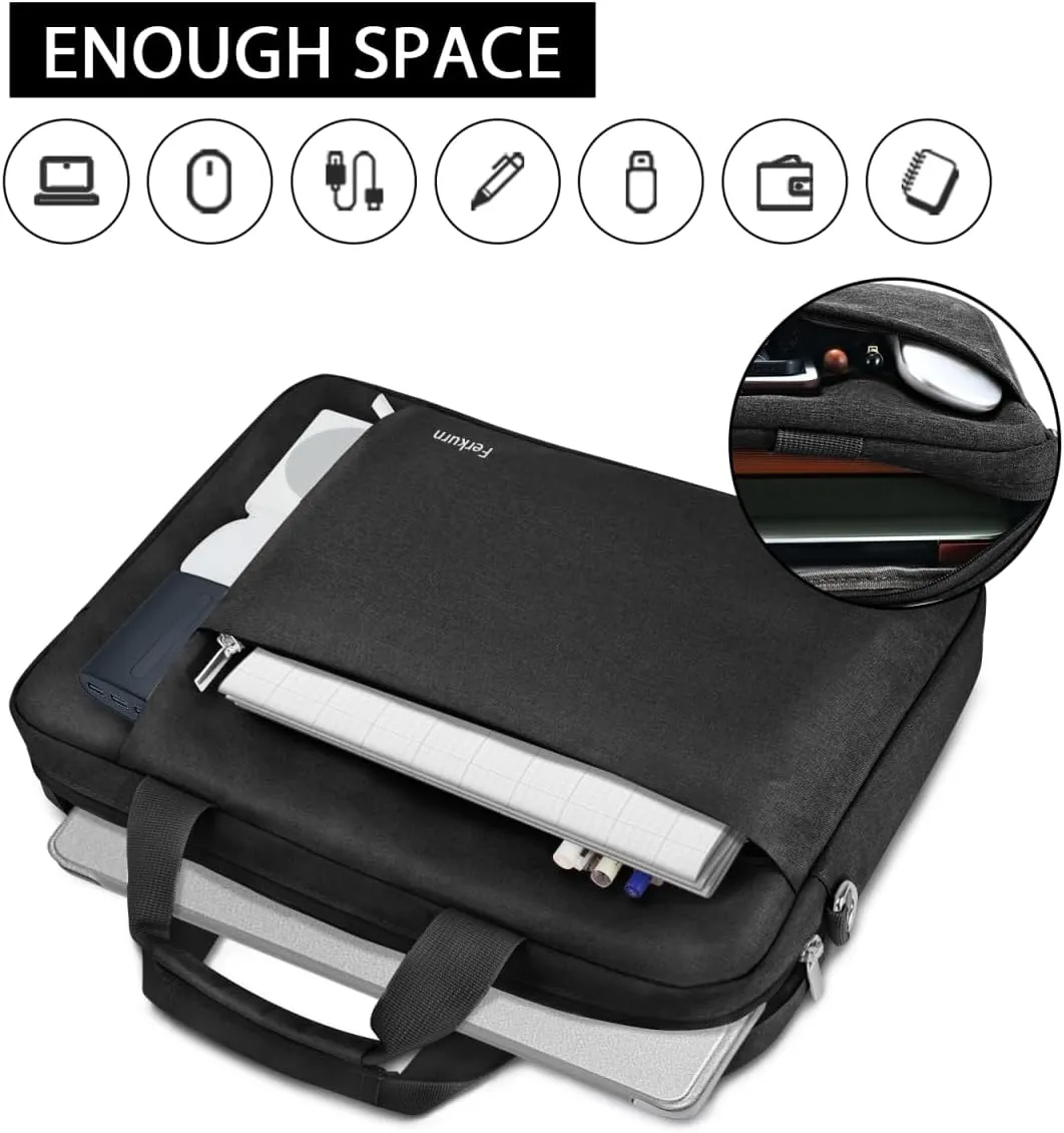 Ferkurn Laptop Bag Case for Women Men Computer Bag Compatible with HP Envy Pavilion Omen/LG Gram/MSI/Dell Inspiron XPS/Lenovo/Acer, Shoulder Strap Carrying Messenger Briefcase, Black, 17 17.3 Inch