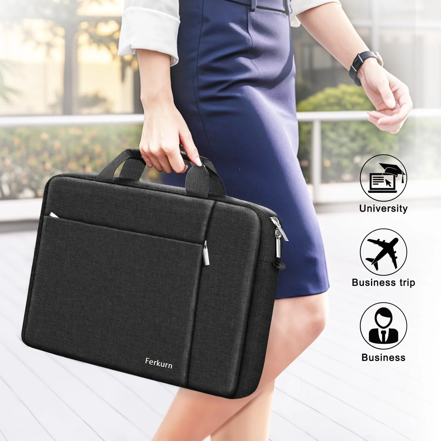 Ferkurn Laptop Bag Case for Women Men Computer Bag Compatible with HP Envy Pavilion Omen/LG Gram/MSI/Dell Inspiron XPS/Lenovo/Acer, Shoulder Strap Carrying Messenger Briefcase, Black, 17 17.3 Inch