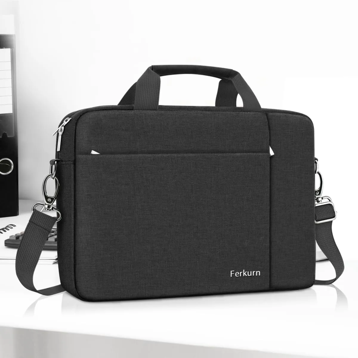 Ferkurn Laptop Bag Case for Women Men Computer Bag Compatible with HP Envy Pavilion Omen/LG Gram/MSI/Dell Inspiron XPS/Lenovo/Acer, Shoulder Strap Carrying Messenger Briefcase, Black, 17 17.3 Inch