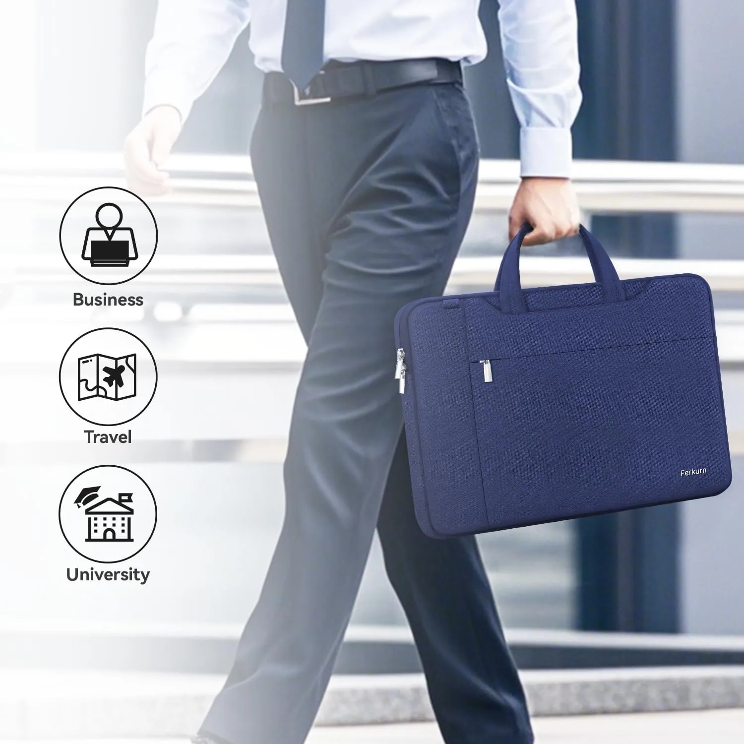 Ferkurn Laptop Bag Case Women Men Computer Sleeve with Shoulder Compatible with HP Envy Pavilion/Inspiron/Thinkpad/Vivobook/MSI/Surface,Waterproof Briefcase with Handle, Blue, 17 17.3 Inch