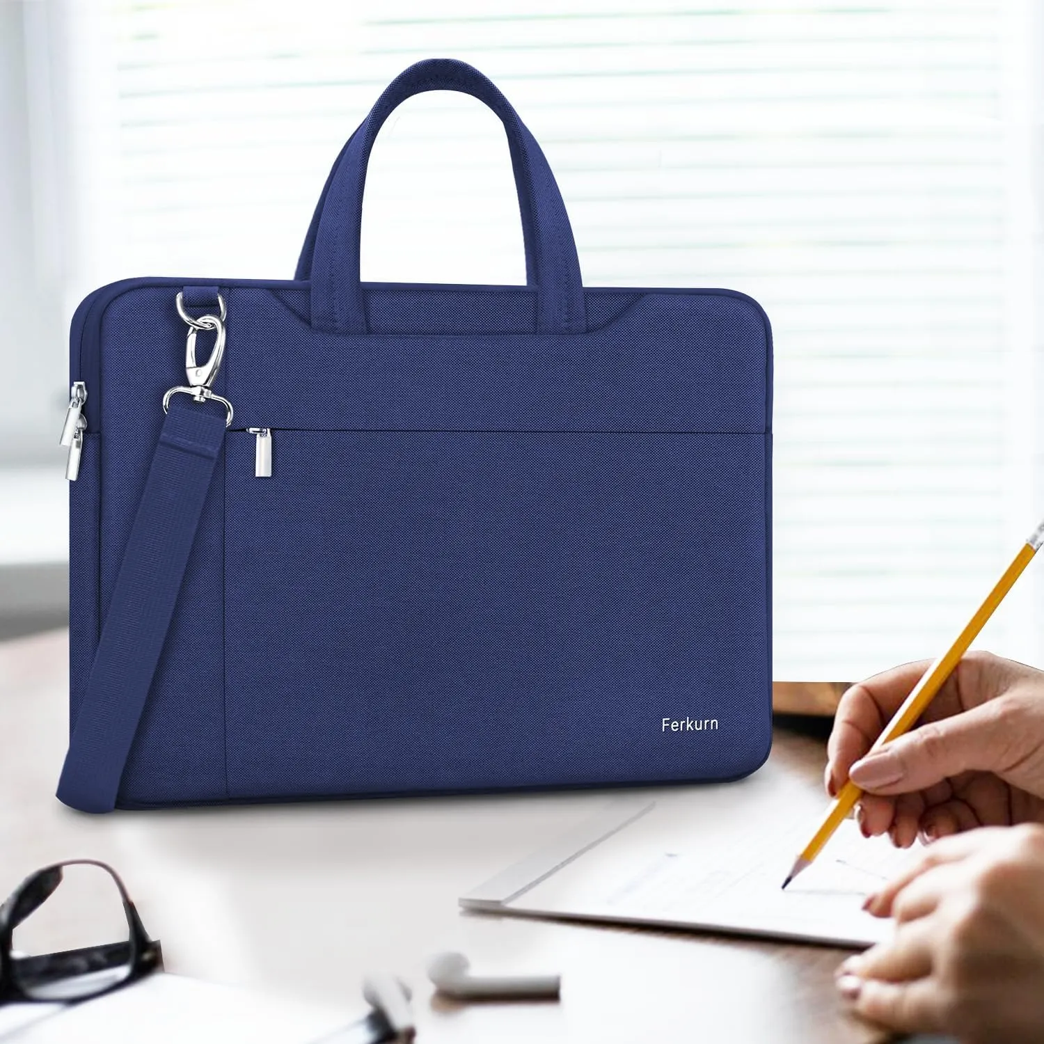 Ferkurn Laptop Bag Case Women Men Computer Sleeve with Shoulder Compatible with HP Envy Pavilion/Inspiron/Thinkpad/Vivobook/MSI/Surface,Waterproof Briefcase with Handle, Blue, 17 17.3 Inch