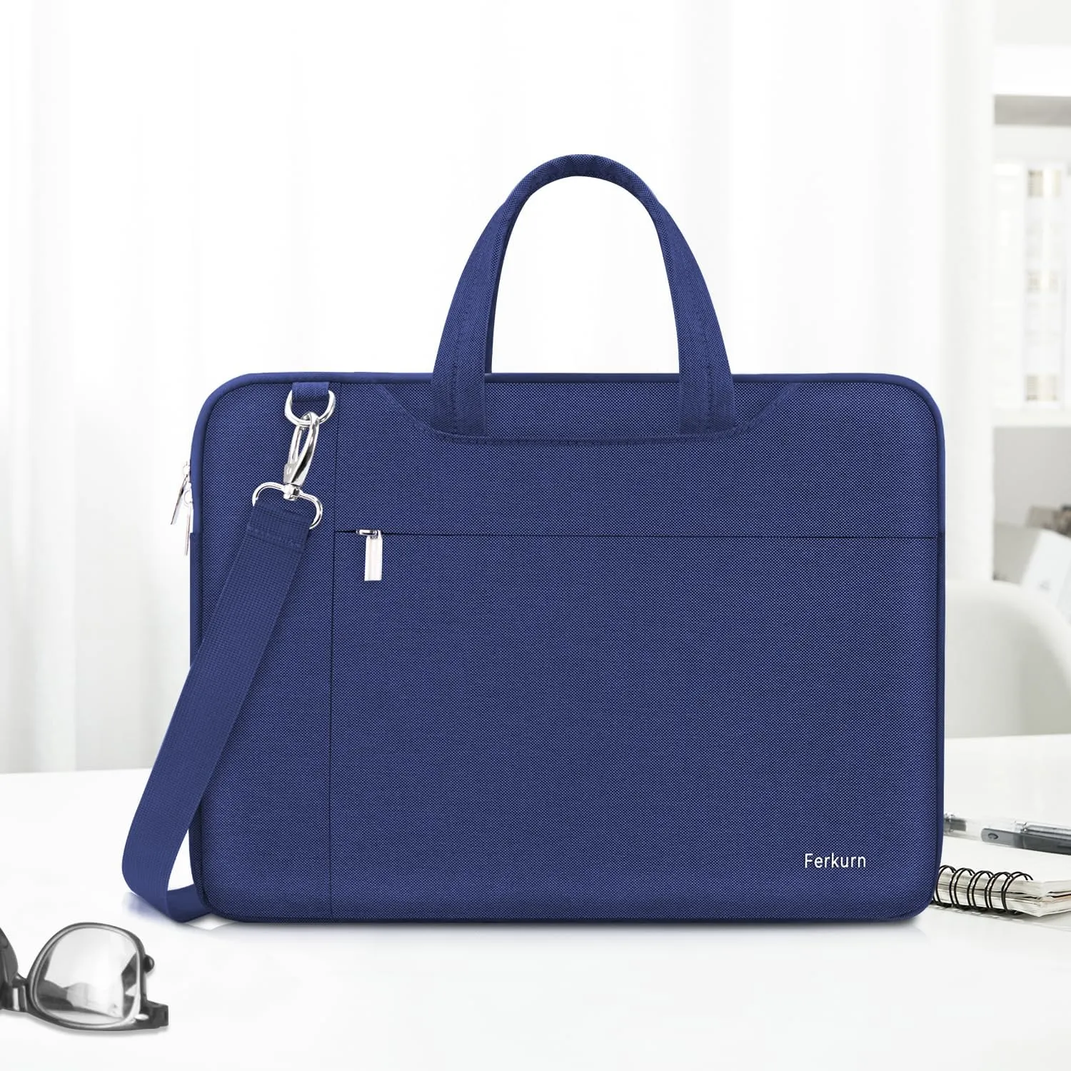 Ferkurn Laptop Bag Case Women Men Computer Sleeve with Shoulder Compatible with HP Envy Pavilion/Inspiron/Thinkpad/Vivobook/MSI/Surface,Waterproof Briefcase with Handle, Blue, 17 17.3 Inch