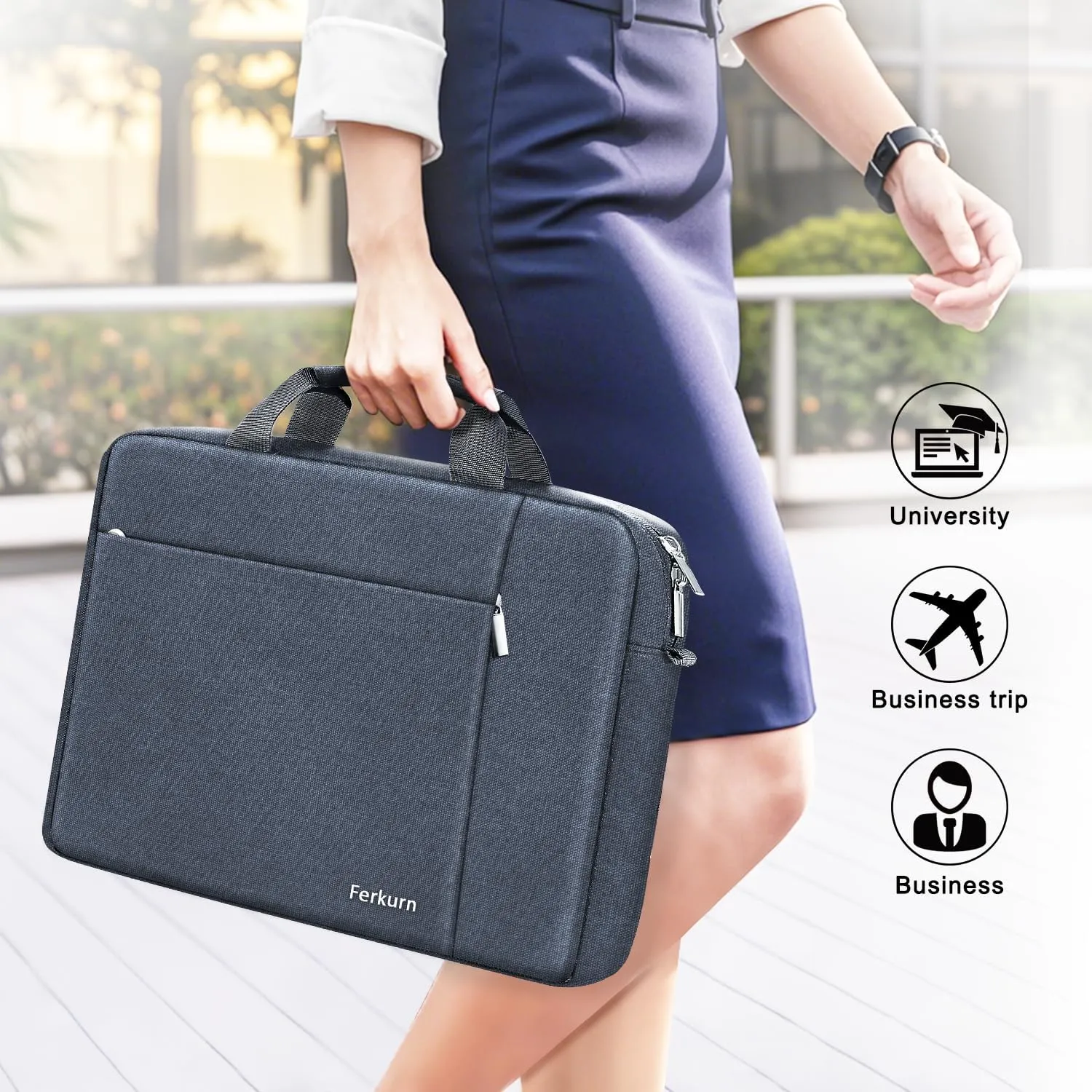 Ferkurn Laptop Case Sleeve 15.6 16 Inch Laptop Bag for Women Men Compatible with HP Envy Pavilion/Dell Inspiron XPS/Lenovo/Acer, Shoulder Strap Carrying Briefcase Computer Messenger Bag Case, Grey