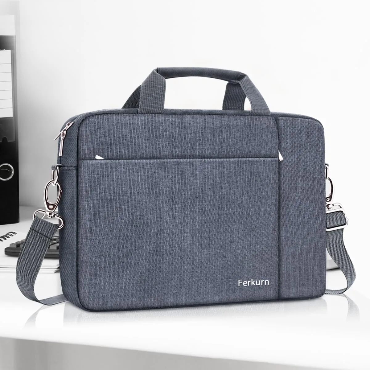 Ferkurn Laptop Case Sleeve 15.6 16 Inch Laptop Bag for Women Men Compatible with HP Envy Pavilion/Dell Inspiron XPS/Lenovo/Acer, Shoulder Strap Carrying Briefcase Computer Messenger Bag Case, Grey