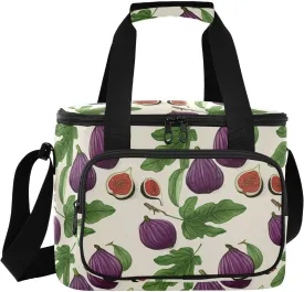Fig Leaves White Insulated Cooler Bag for Women Men Leakproof 24 Can Camping Car Cooler for Beach Hiking Everyday Use