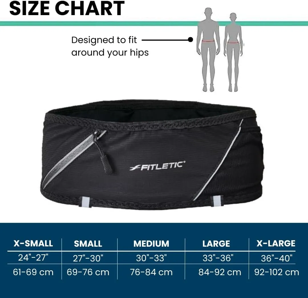 Fitletic 360 Plus Multi Pocket Running Belt For Men & Women  Fits All Phones- Ultra Comfortable  Exclusive No Bounce Multi Direction Stretch & Quick Access Pocket (Black, X-Large)