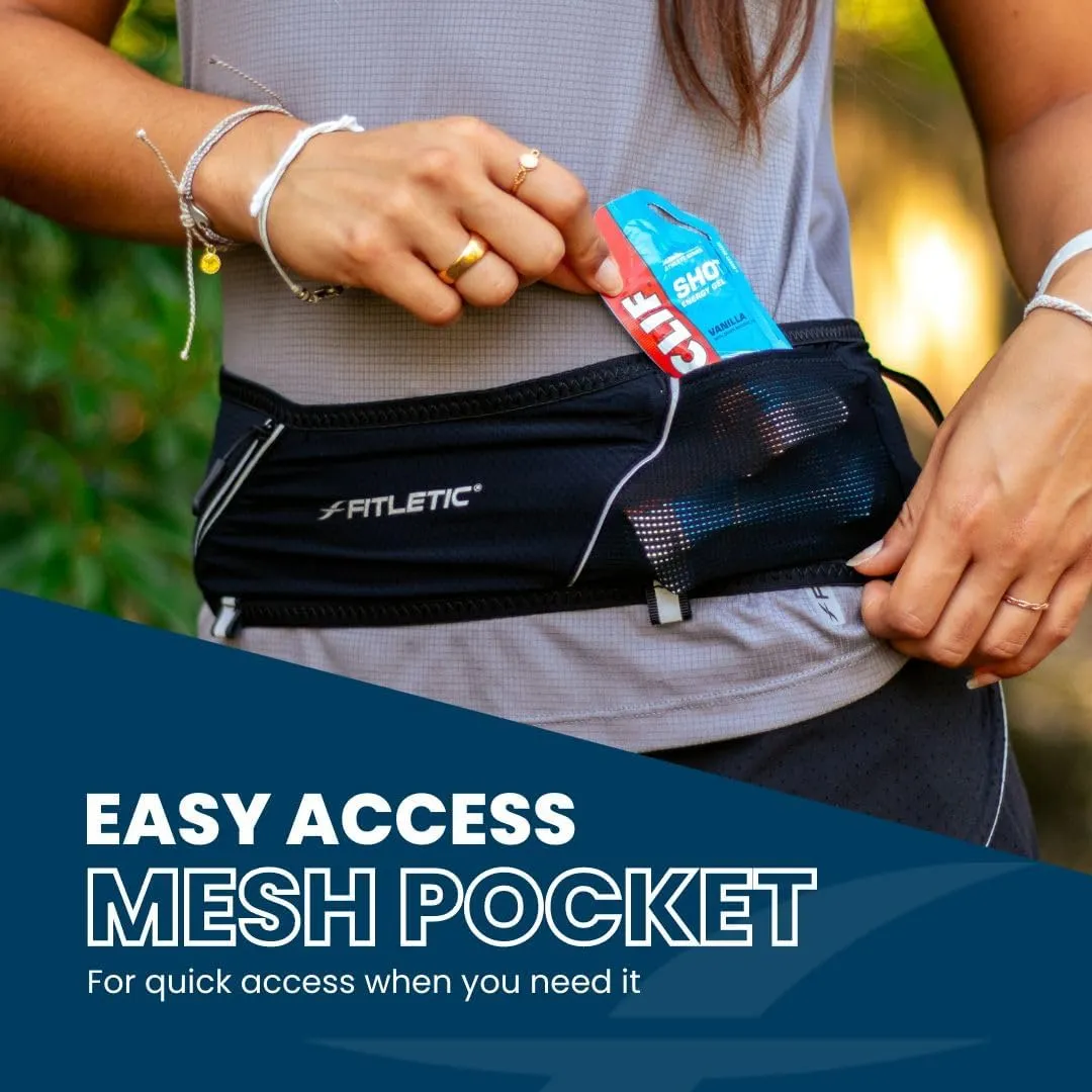 Fitletic 360 Plus Multi Pocket Running Belt For Men & Women  Fits All Phones- Ultra Comfortable  Exclusive No Bounce Multi Direction Stretch & Quick Access Pocket (Black, X-Large)