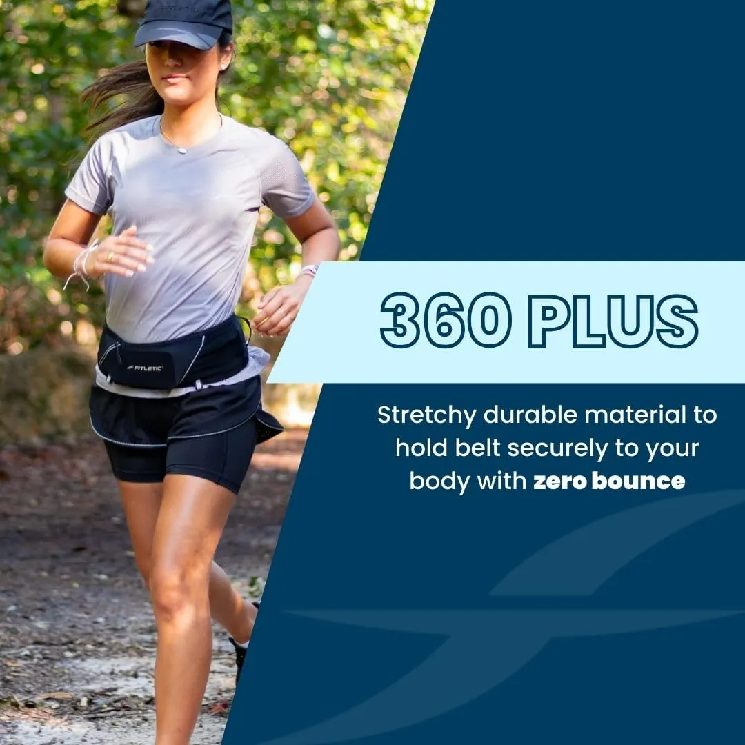 Fitletic 360 Plus Multi Pocket Running Belt For Men & Women  Fits All Phones- Ultra Comfortable  Exclusive No Bounce Multi Direction Stretch & Quick Access Pocket (Black, X-Large)