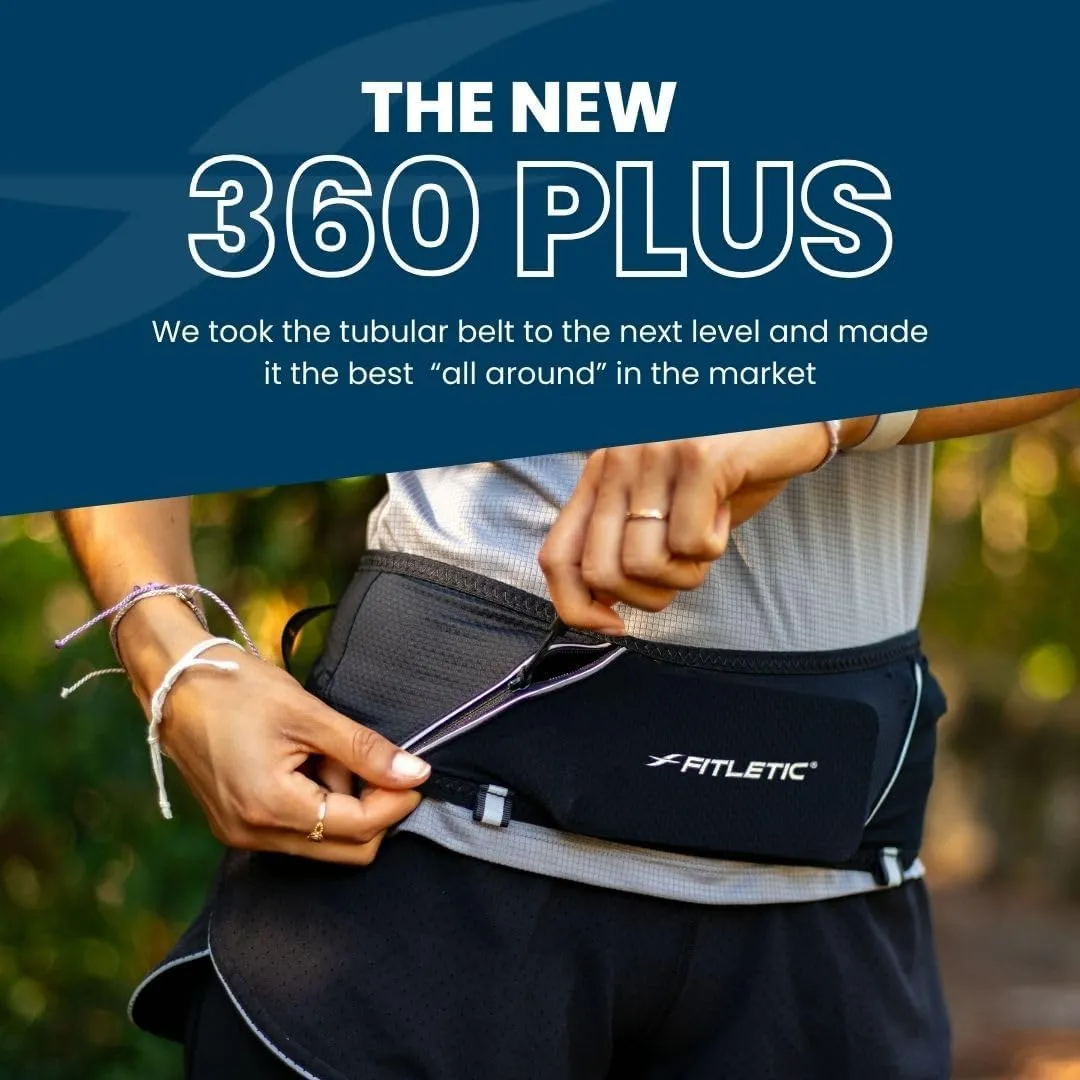 Fitletic 360 Plus Multi Pocket Running Belt For Men & Women  Fits All Phones- Ultra Comfortable  Exclusive No Bounce Multi Direction Stretch & Quick Access Pocket (Black, X-Large)