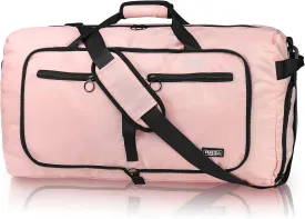 Fmeida 65L Duffle Bag with Shoes Compartment, Foldable Travel Duffel Bags for Men Women, Large Packable Travel Bag Water Repellent & Tear Resistant (Light Pink)