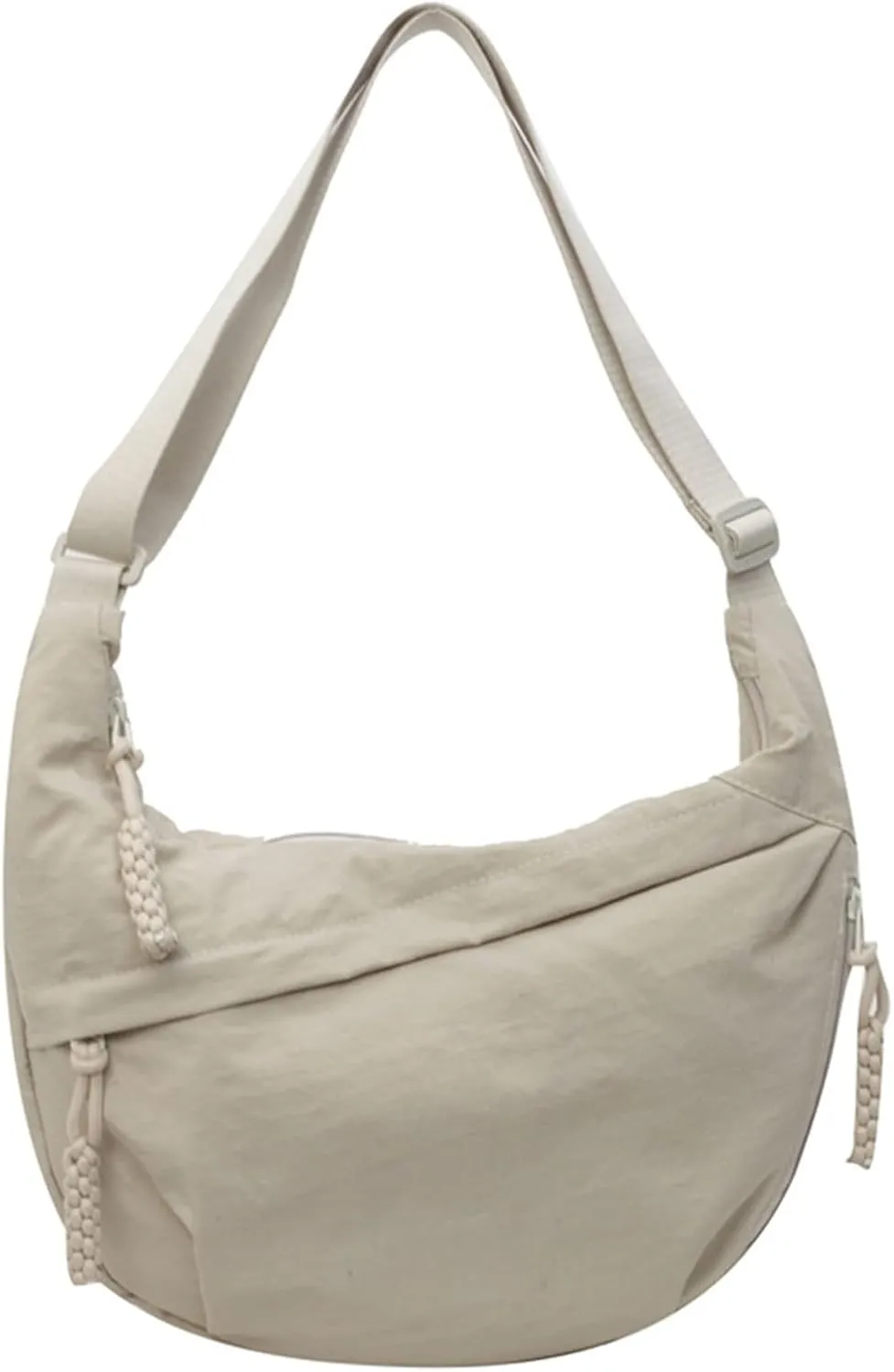 Generic Sling Dumpling Crossbody Nylon Underarm Bag With Zipper - Crescent Satchel Purse Shoulder Handbag Hobo for Office Travel - Beige