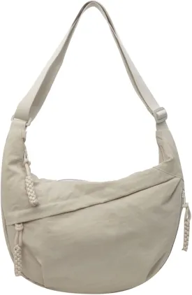 Generic Sling Dumpling Crossbody Nylon Underarm Bag With Zipper - Crescent Satchel Purse Shoulder Handbag Hobo for Office Travel - Beige